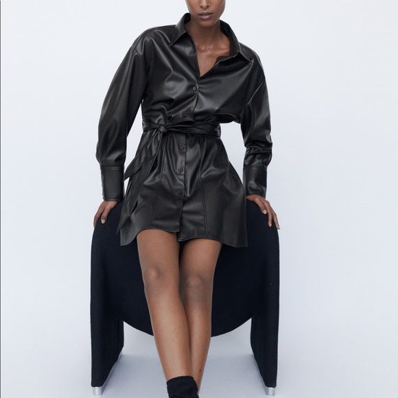 Zara black button-down leather dress US small - Picture 4 of 12
